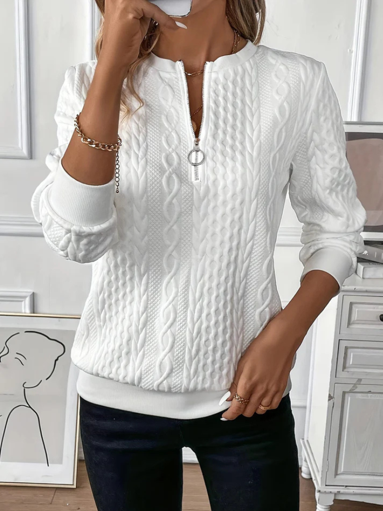 NICOLE™ | Pull zippé torsadé en maille douce